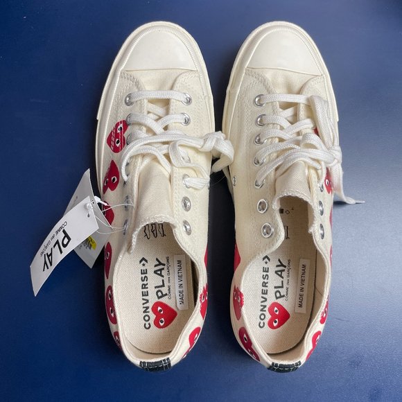 NWOB Comme Des Garçons Play x Converse Chuck 70 Ox "Multi Hearts White" Sneakers - Picture 5 of 14